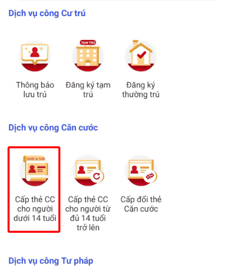 Chọn cấp thẻ căn cước cho trẻ dưới 14 tuổi