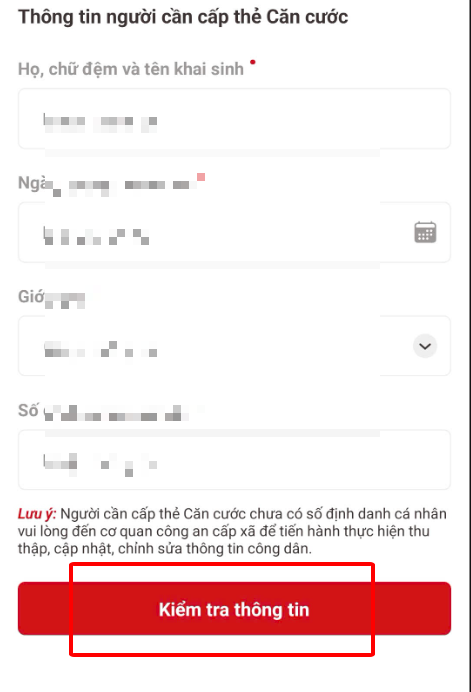 Kiểm tra thông tin và hoàn tất thủ tục đăng ký căn cước