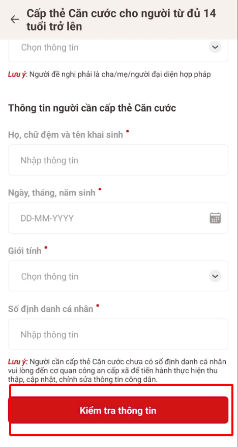 Kê khai thông tin và gửi hồ sơ cấp đổi thẻ căn cước