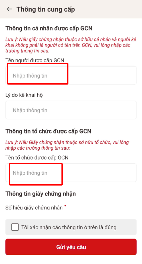 Nhập thông tin chủ sở hữu