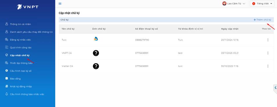 Cập nhật chữ ký số NEAC