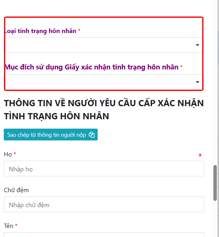 Khai báo tình trạng hôn nhân và mục đích sử dụng