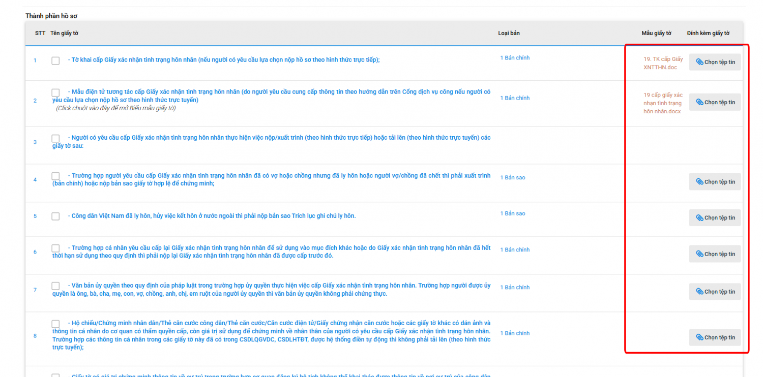 Đính kèm thành phần hồ sơ