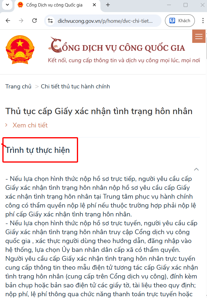Xem thông tin chi tiết thủ tục
