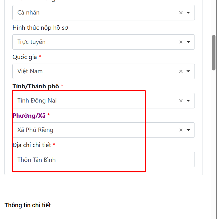 Nhập địa chỉ cư trú