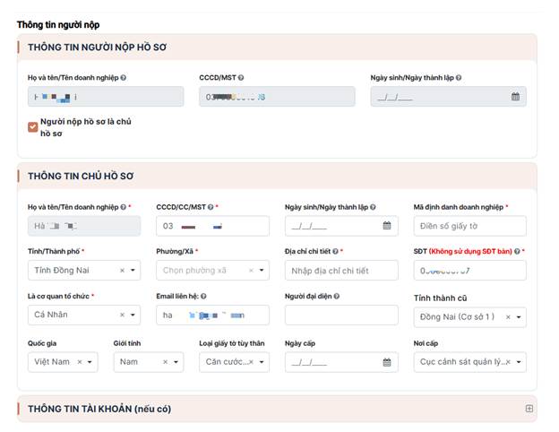 Khai báo thông tin