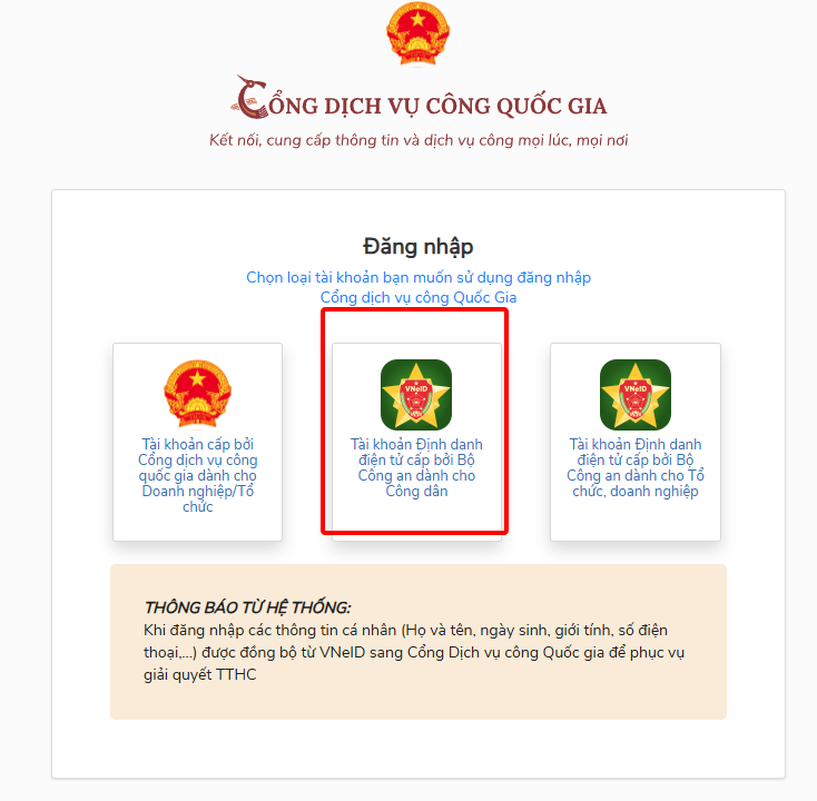 Đăng nhập bằng VNeID