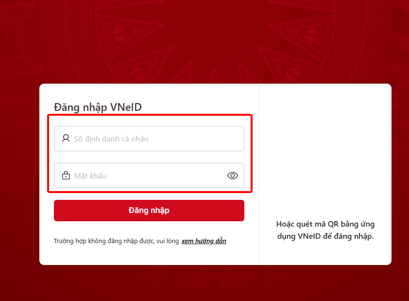 Nhập tài khoản VNeID
