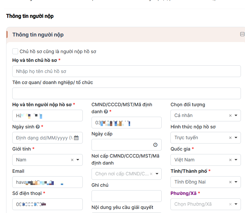 Khai báo thông tin vợ chồng