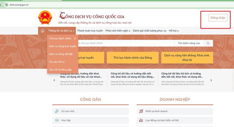 Truy cập Cổng dịch vụ công